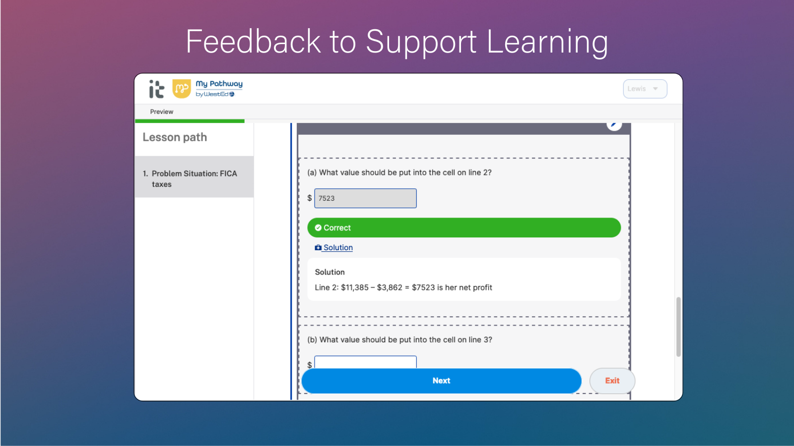 Image entitled Feedback to Support Learning. Shows screenshot of example of courseware generated feedback follow an answer submission.